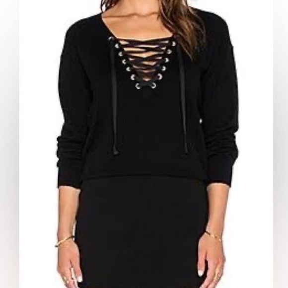 The Kooples Sweaters - The Kooples Sport size 2 lace up front hooded sweater long sleeve black